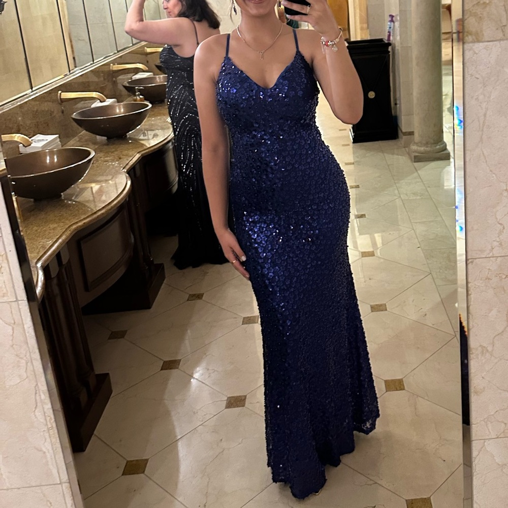 Elegant Blue Sequin Evening Gown